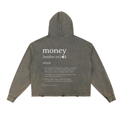 MONEY DEFINITION- Vintage Washed Frayed-Hem Hoodie
