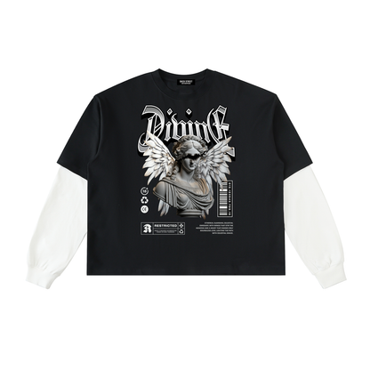 Divine- Layered Contrast Sleeve Cotton T-Shirt