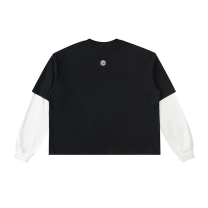 The World Is Yours- Layered Contrast Sleeve Cotton T-Shirt